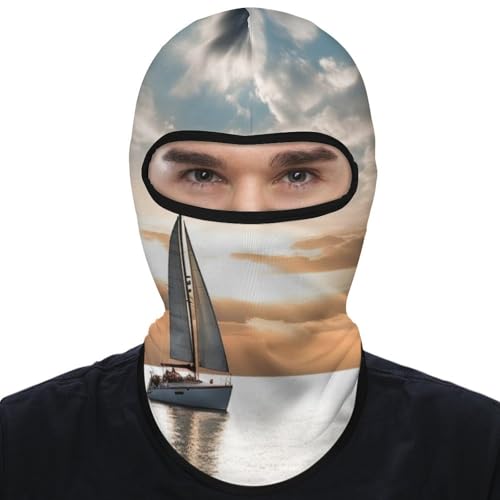 FekiLoot - Sailing Boat on The Sea Balaclava Face Mask Sun UV Protection Face Cover Motorcycle Cooling Breathable Full Head Mask White