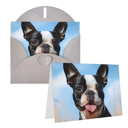 Cartes de vœux d'encouragement et de remerciement illustrées d'un tendre Boston Terrier