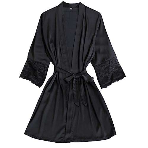 Peignoir mince noir MiniÉté en soie de glace et dentelle délicate taille XL