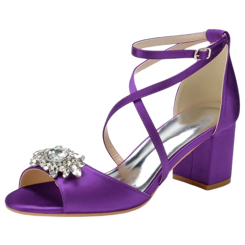 Sandales à franges violettes avec talon stable de 6 cm et bride arrière ajustée