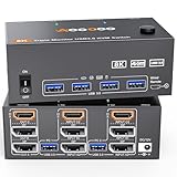 8K KVM切替器 2PC 3モニター、ミラー/拡張モード HDMI + DPポート (8K@30Hz/4k@144Hz) USB3.0ポート KVM Switch PC2台とディスプレイ3台対応 キーボード、マウスを2PCで共有 ドライバー不要 手元スイッチ&USBケーブル付
