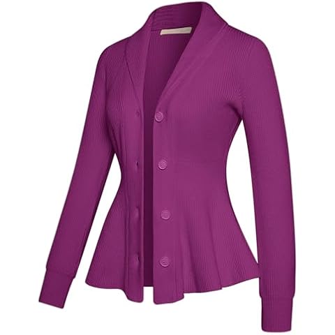 Belle Poque Women's Cardigan Sweater Vintage Shawl Lapel V Neck Open Front Button Down Long Sleeve Knit Sweater Outwear Coat, Tyrian Purple, XL Cover