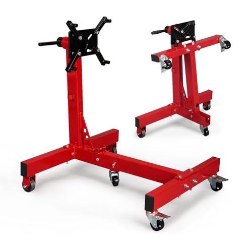 TUFFIOM 1500 LBS Engine Stand 3/4 Ton 360-Degree Rotating Head Heavy-Duty Motor Engine Support with 4 Adjustable Mounting Arms& 5 Swivel Casters Foldable Repair Frame Red