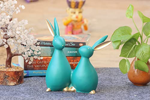 Image of Resin Rabbit Pair Standing Bunny Showpiece for Home Office Decor Feng Shui Item for Good Luck (8 Inch)