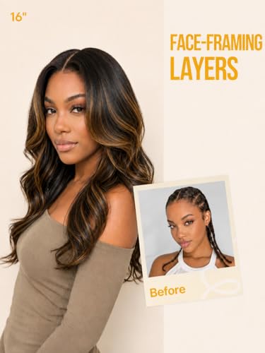 Image of Sunber Balayage Brown Body Wave Wig Human Hair 180% Density Highlight 13x4 HD Lace Front Glueless Wig Pre Cut Lace Pre Plucked Bleached Knots Invisi Drawstring Wear and Go Loose Wave Wigs 20inch
