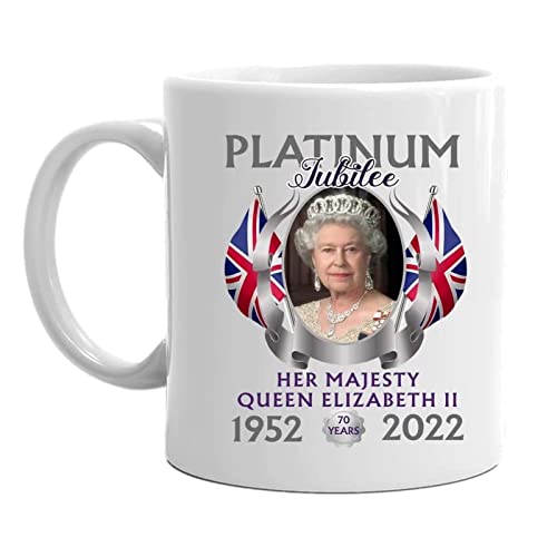 Richolyn mug Reine Elisabeth 2,Tasse à café Queen Elizabeth II Platinum Jubilee,British Royal Elizabeth Sa Majesté 70 Ans Anniversaire 2022 Cadeau Souvenir...