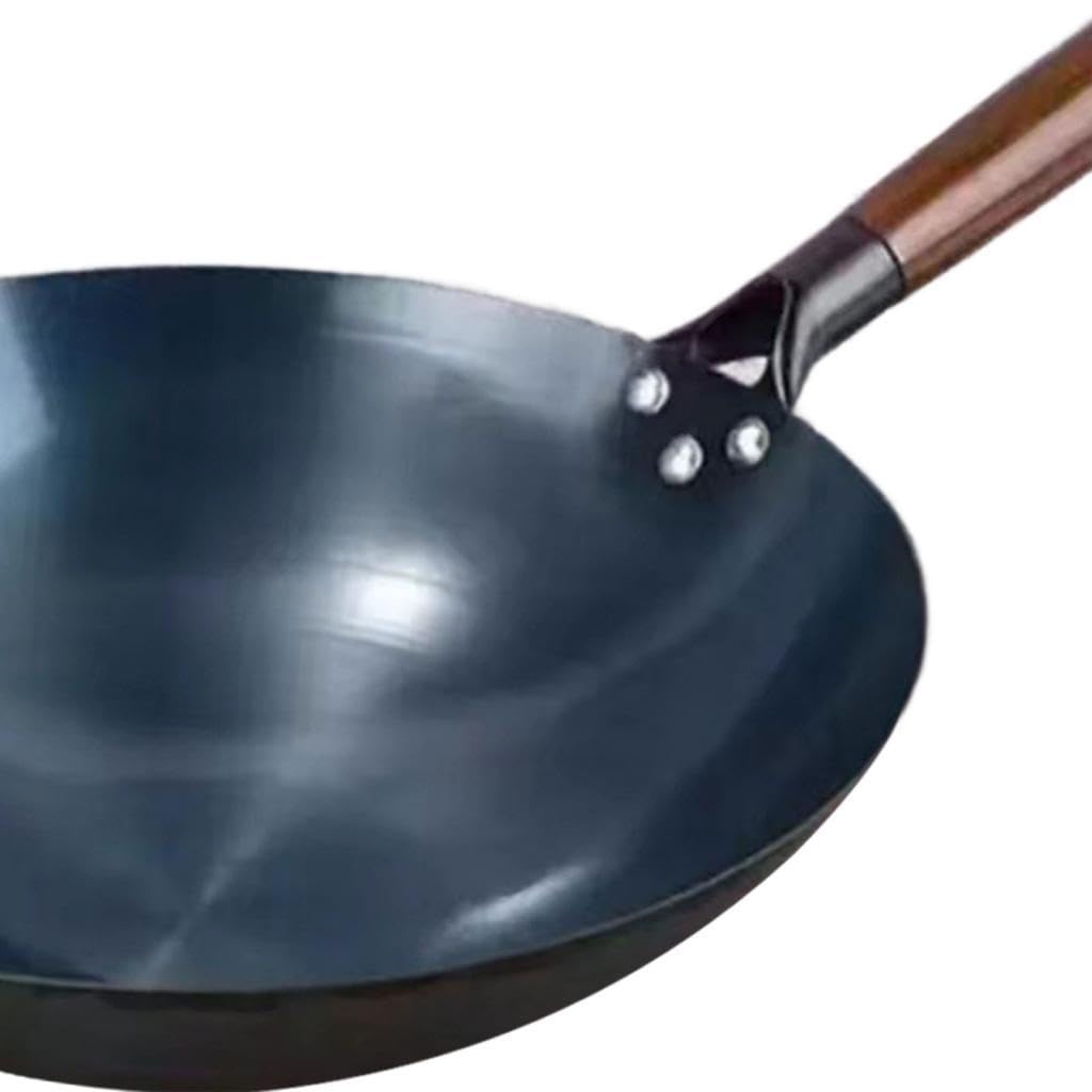 Wok Antiaderente Wok Pentole a Gas Generali Wok Cinese con Manico in Legno per Saltare in Padella per Panini, Pane Fritto, Torta di Carne, Toast, 36 cm