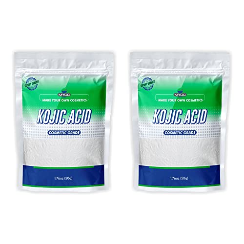 MYOC Kojic Acid Powder - Cosmetic Grade, Pure, Sulphate, Gluten-Free. Perfect for Skin Care & DIY Formulations - 2 Packs, 50g Each