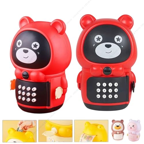 Image of SHAKTISM Cartoon Animal Money Storage Tank for Kids,Electronic Piggy Bank with Music, Keypad & Story Function Secure Coin Bank Safe for Boys & Girls (Bear Design Red)