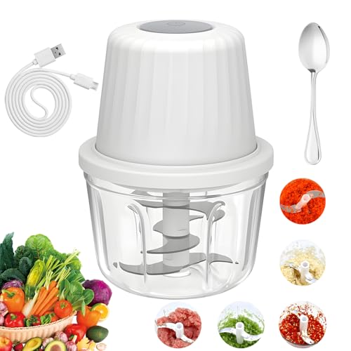 Zwiebel Zerkleinerer, 400ml Zerkleinerer Küche Elektrisch Mit Sechsblattmesser, Gemüseschneider Elektrisch USB-Aufladung, Zwiebelschneider Für Gemüse, Obst, Zwiebeln, Fleisch