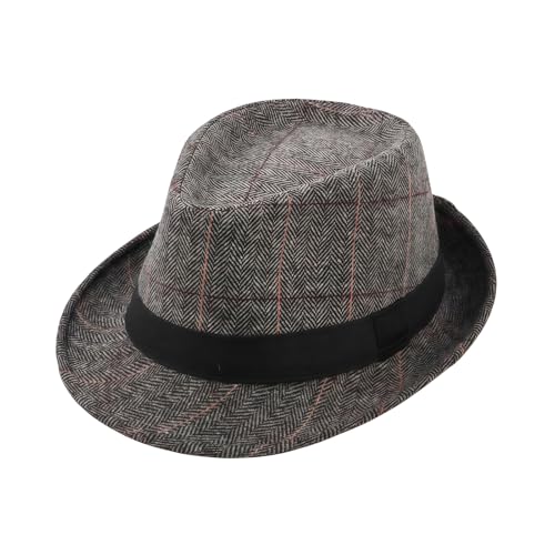 Upstore Sombrero clásico de hombre escocés Manhattan estructurado Gangster Trilby Fedora Sombrero Cubano Derby Sombrero Jazz, gris, 56-58