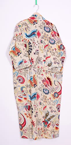Image of Pure 100% Cotton Robe For Womens Bathrobe Dressing Gown Long sleepwear Free Size Kimono