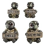 Ebros Gift Whimsical Cute Sea Turtles Set of Four Figurine Set Holding Plank Signs with Funny Sayings Nautical Coastal Sea Ocean Marine Beach Accent Baby Tortoises Turtle Family