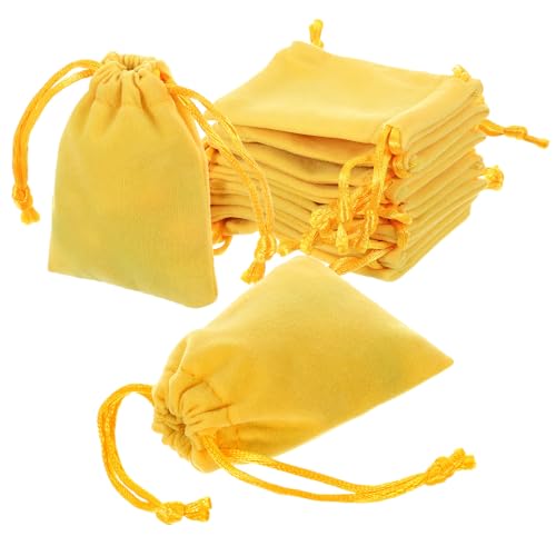 sourcing map Lot de 20 pochettes en velours avec cordon de serrage, 5,1 x 7,6 cm, pochettes cadeaux pour fête de mariage, bonbons, bijoux, emballage, rangement, jaune