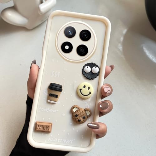 Image of COLORflow Back Cover Compatible with Redmi Note 14 Pro 5G / Poco X7 5G | Cute Fun Cartoon 3D Ball Coffee Silicone Case (White) | Designer Camera and Body Protected Back Cover