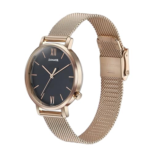 Image of Sonata Elegent Essentials Quartz Analog Black Dial Stainless Steel Strap Watch for Women
