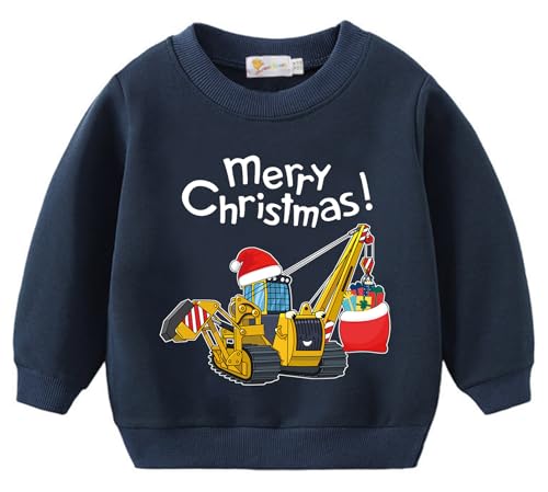 Tkria Christmas Sweatshirts for Boys Xmas Shirt for Boys Excavator Kid Sweatshirt Toddler Boy Tractor Pullover Sweater Top 2-10T