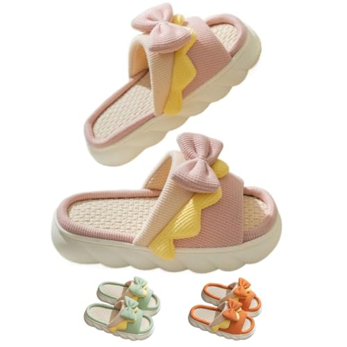 Bow Women's Slippers Linen Cute Four Seasons Lovely Indoor Living Home Office Spring and Autumn Cotton Non-slip Sandals