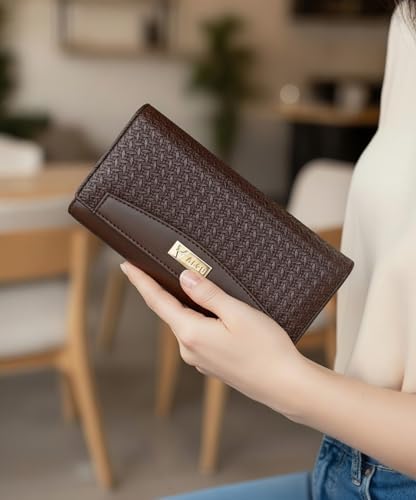 Image of ALSU Women's Brown Faux Leather Hand Wallet Clutch Trendy | 6 Card Slots | Phone Pocket (ska-004br)