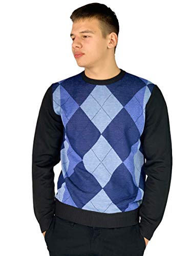 Pierre Cardin Mens New Season Crew and V-Neck Argyle Knitted Jumper (Large, Style 5 - Blue(Crew Neck))