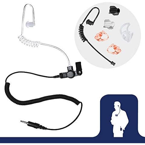 Radio Earpiece, 3.5mm Fox Threaded Listen Only EP1013XC by Earphone Connection, Coiled Acoustic Tube Privacy Headset, Compatible with Shoulder Speaker Microphones, Includes Exclusive Accessory Pack Cover