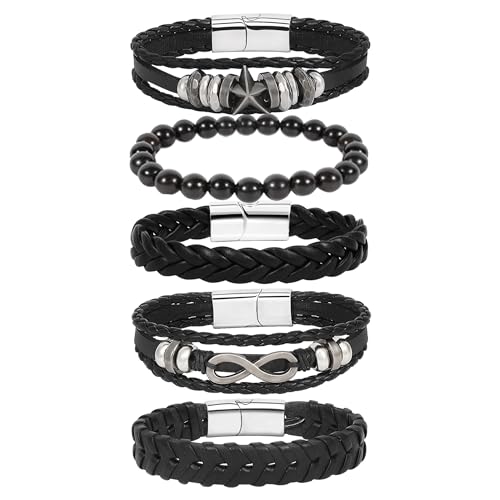 Bracelets en cuir tressé rock homme femme manchette noire vintage r&eacute;glable