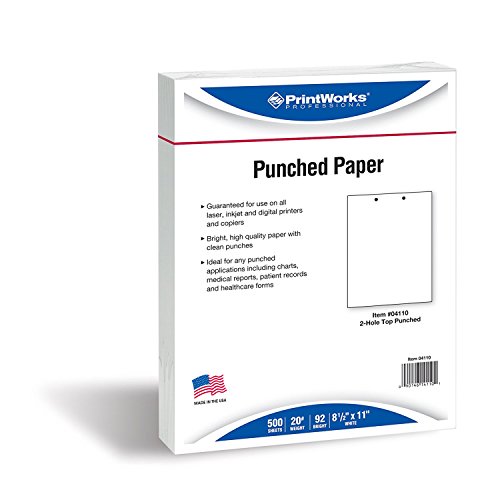 PrintWorks Professional Pre Punched Paper, 2 Hole Punch Top For 2 Ring Binders