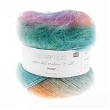 Rico Essentials Super Kid Mohair loves Silk Print, Fb. 4 Wind Fil à laçage arc en ciel en mohair et soie pour tricot et crochet, épaisseur des aiguilles : 4,5 mm