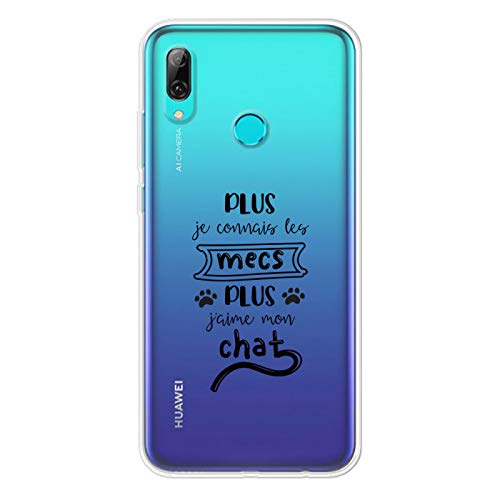 ZOKKO - Carcasa para Huawei PSMART 2019 Plus Je Connais Les Mecs Plus Jaime Mon Chat – Flexible Transparente Tinta Negro