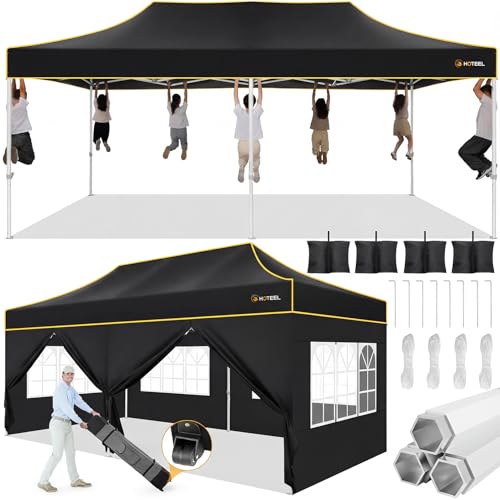 Image of Hoteel Gazebo 3 x 6 Waterproof Stable Winterproof, Reinforced Folding Gazebo with Hexagonal Tube Frame, Anti-UV Party Tent, Foldable Garden Gazebo for Markets, Carry Bag with Wheels, 4 Sand Bags