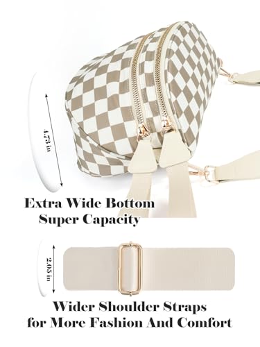 Image of Black and White Checkered Crossbody Bag Bum Bag for Women,Spacious Checkered Purse Fanny Packs Belt Bag