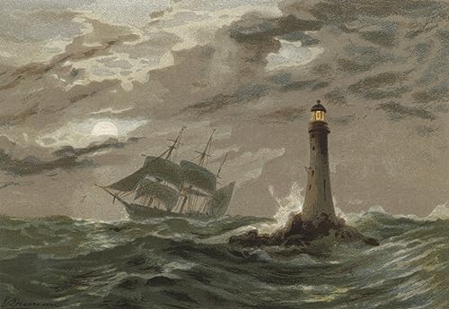 Affiche Phare d'Eddystone au clair de lune pour illuminer votre salon 60x90cm