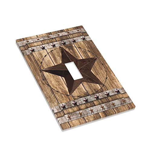 Western Texas Star Vintage Wooden Barn Doors Nails Light Switch Cover 1 Gang Single Toggle Wall Plate Kitchen Wood Rustic Retro Grunge Metal Faceplate Electrical Switchplate Farmhouse Country Decor #TOP2