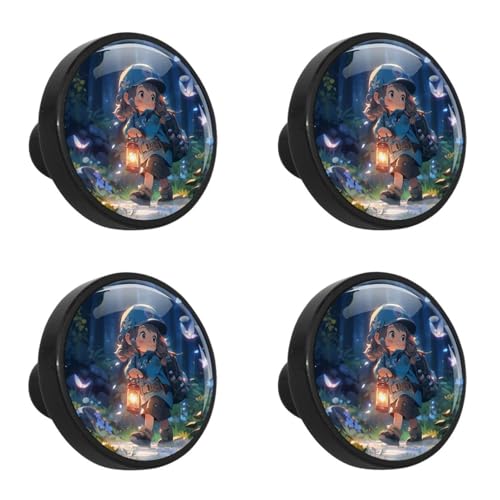 NUEAHEDN 4 PCS Adventure Girl Cabinet Knobs, Bathroom Drawer Pulls Handles, Round Dresser Knobs Door Knobs for Kitchen Cupboard Nursery Wardrobes