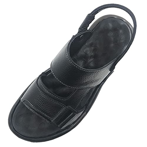 ZLUXURQ Sandalias de cuero para hombre, verano, deportes al aire libre, senderismo, playa, zapatillas de ocio, Negro, 44 Cover