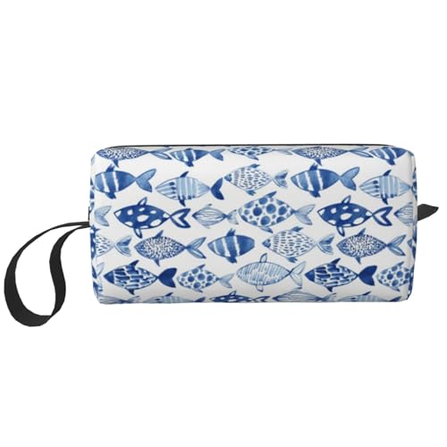 Borsa per il trucco per la ricezione per cosmetici da viaggio da toilette per portatile Organizer Pesci dellacquerello
