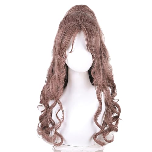 XiongXiongLe Halloween Brown Half Ponytail Long Curly Hair Wigs Cosplay Women Costume Anime Role Synthetic Wig + Wig Cap for Adult Cos Game Party Christmas Comic