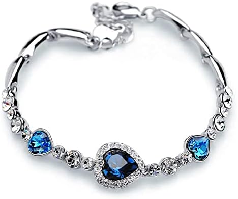 Ladies Silver Lovely Crystal Heart Shape Pendant Bracelet Lucky Gemstone Chain Plain Bracelet Jewellry Decoration for Women Girl, Silver