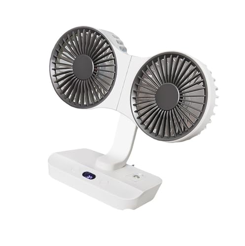 Ventilador oscilante portátil recargable con doble cabezal ajustable y luz nocturna tenue 2