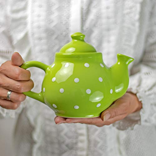 City to Cottage Ceramic 26 oz Teapot, Coffee Pot, Tea Pot for Bloomig and Loose Tea Leaf, Handcrafted Premium Teaware, Green Polka Dot Tea Pot for Serving Tea and Coffee, Teapot for Tea Lovers