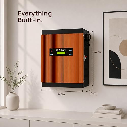 Image of Raavi RPower 1250 Lithium-Ion Inverter with Battery 1100VA /1280Wh | 900W Pure Sine Wave | Runs 10 Lights & 10 Fans | Wall Mounted | Zero Maintenance | 5Y Onsite Warranty | for Home, Office & Shops
