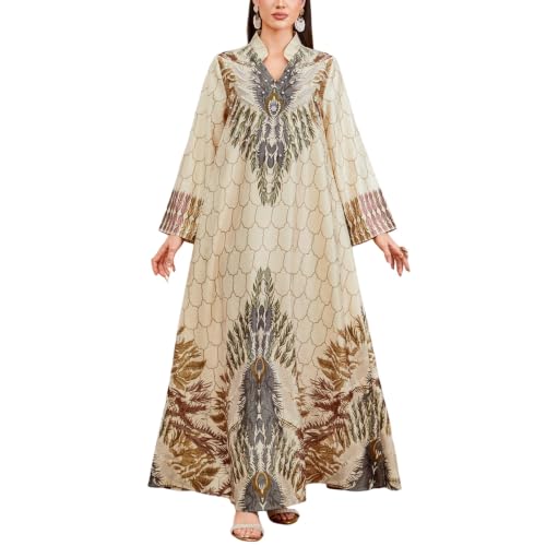 Robe à manches larges imprimé plumes pour briller lors du réveillon de Noël