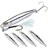 Metal Fishing Jigs Saltwater Vertical Micro Jigging Spoon Lures Without Assist Hooks, Offshore Slow Pitch Jigs for Tuna Snapper King Grouper, Trout Sea Fishing Tackle Swimbaits (40g/8.8cm)