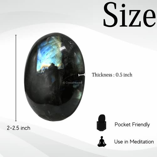 Image of Crystal Heaven Certified Large Labradorite Crystal Palm Pebbles Stones for Anxiety Stress Relief Massage-AAA Grade Healing Gemstone Agate Palm Stone for Yoga Meditation Spiritual Reiki Feng Shui