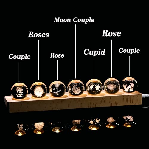 Image of Qianwei 3D Crystal Ball Lovers Crystal Lamp with Led Base - Best Valentines I Love You Gifts for Boyfriend Girlfriend Wife Husband - Rose Couples Cupid Wedding Gifts for Couple Lovers