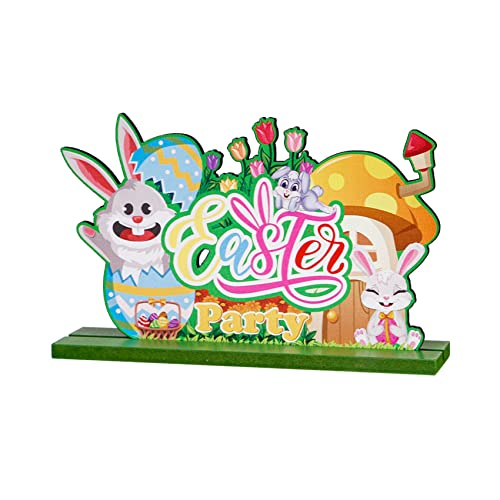 Decoraciones de escritorio de Pascua, manualidades de Pascua para niños, adornos de conejo de madera, decoración de mesa de Pascua, decoración de oficina, fiesta de Pascua con flores Cover