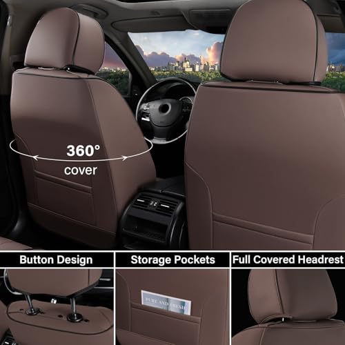 Image of Coverado Front Seat Covers, 2 Pack Waterproof Seat Covers for Cars, Luxury Leather Seat Cushions, Front and Rear Seat Protectors, Auto Seat Covers Fit for Most Vehicles(Bronw&Beige)