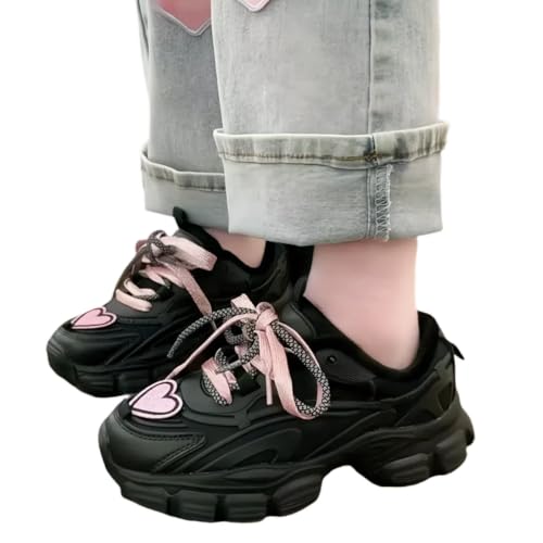 Shine Heart Pattern Sneakers Girls Y2K Streetwear Dad Shoes Sweet Hiphop Sport Style Cute Adorable Lace Up Ribbon Height Boost4