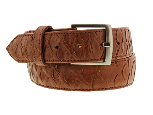 El Presidente Mens Cognac Anteater Print Leather Western Cowboy Belt Silver Buckle