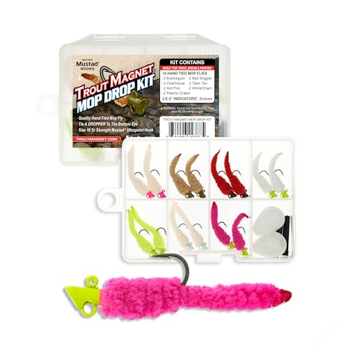 Trout Magnet - Mop Drop Kit - 14 Hand Tied Mop Flies - 2 E-Z Strike Indicators - Fly Fishing Trout Kit - Great for Trout and Panfish